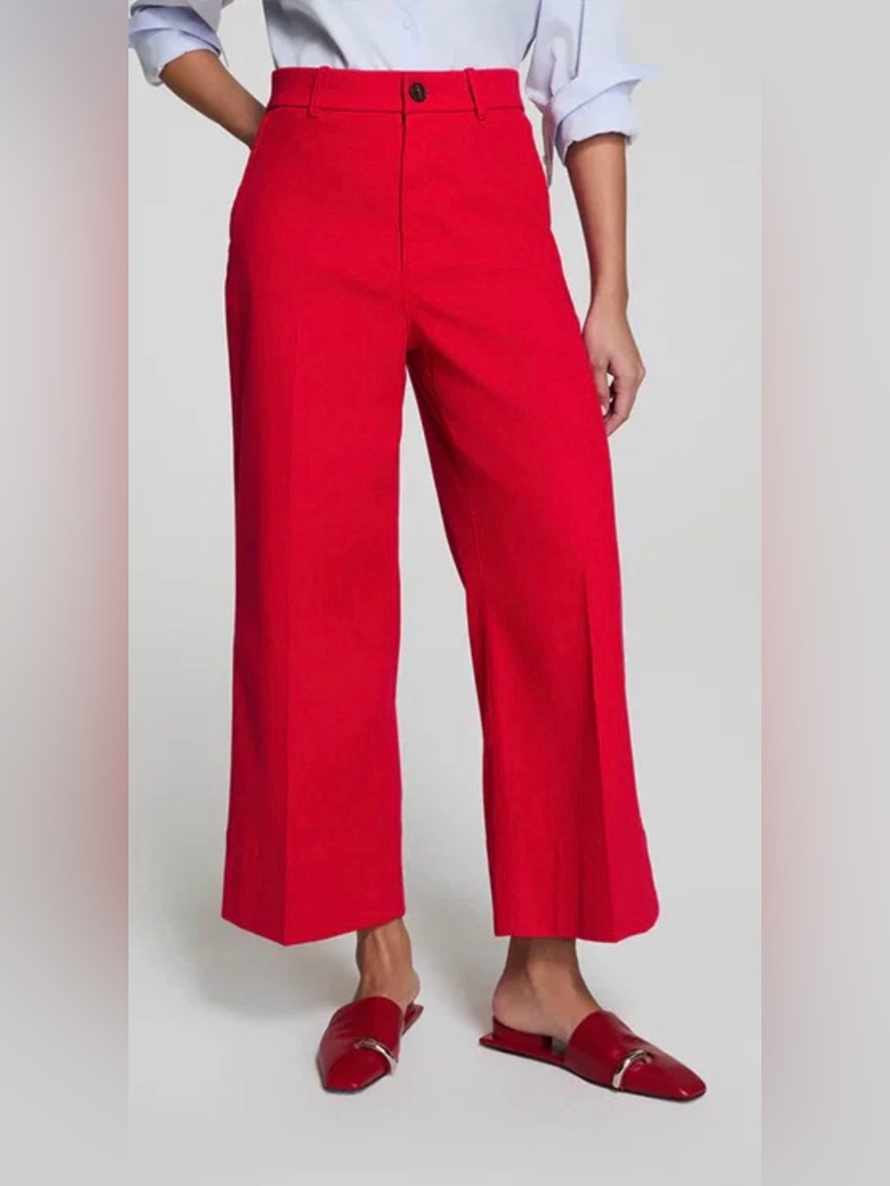 SPANX Red Wide-Leg Cropped High-Rise Pants